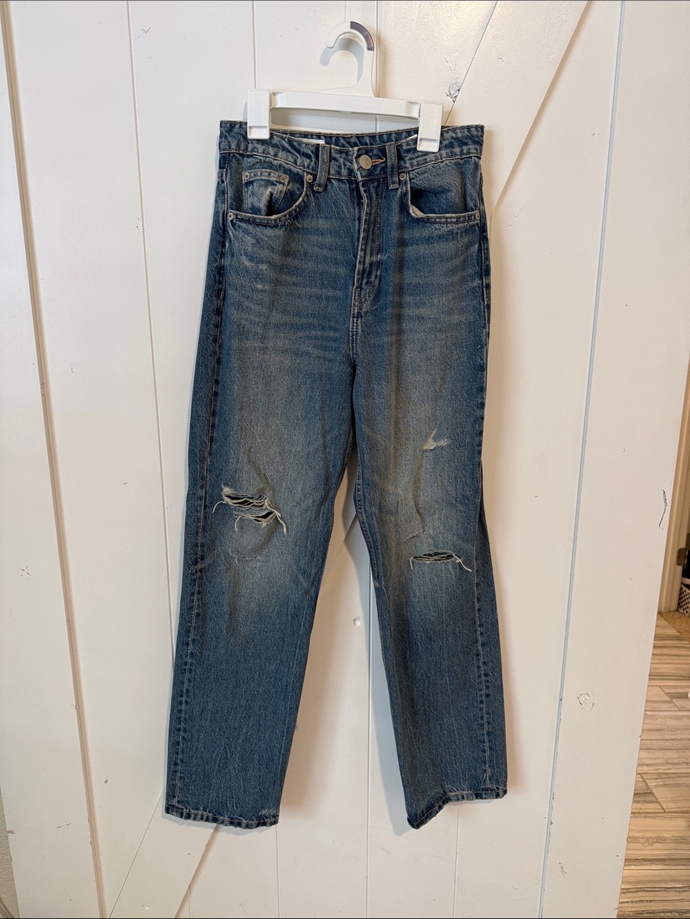 Women’s Zara Distressed Straight-Leg Jeans - Blue